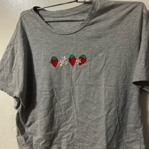 Gray Crop Top with Strawberry Embroidery